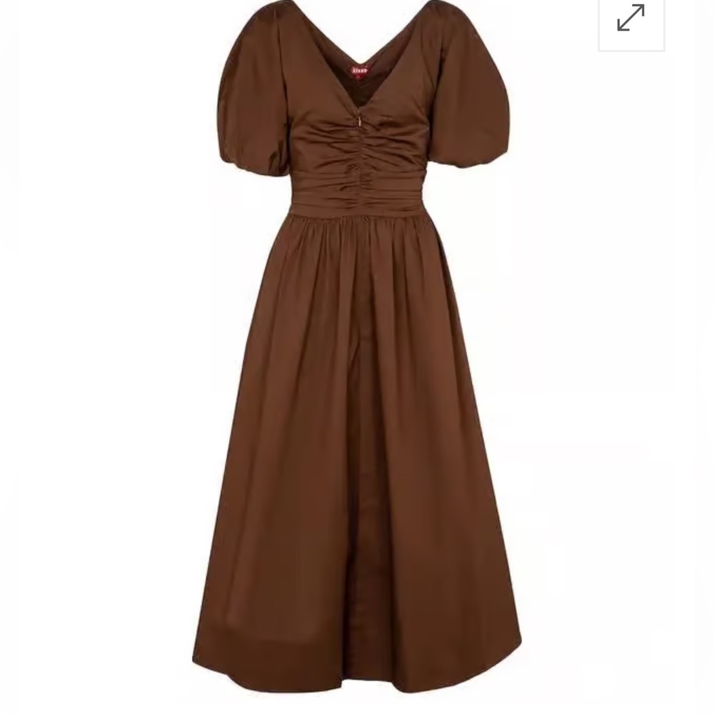 NWT Staud Greta Cotton Poplin Midi Dress Size O , Brown - Picture 6 of 12